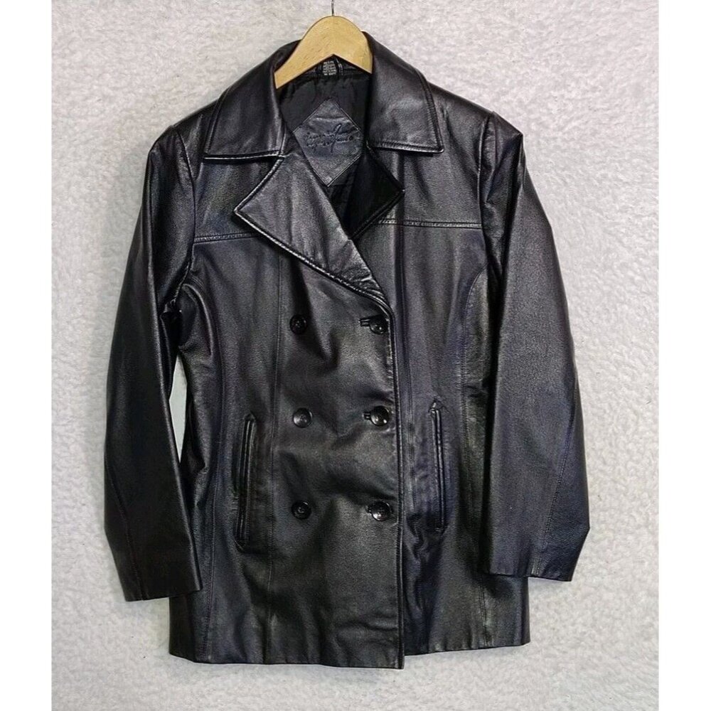 Jacqueline Ferrari Leather Jacket Coat Women’s Size Petite Medium Button Up